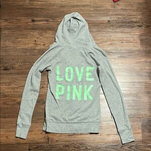 Victoria's Secret Gray thermal Hoodie with Green Lettering